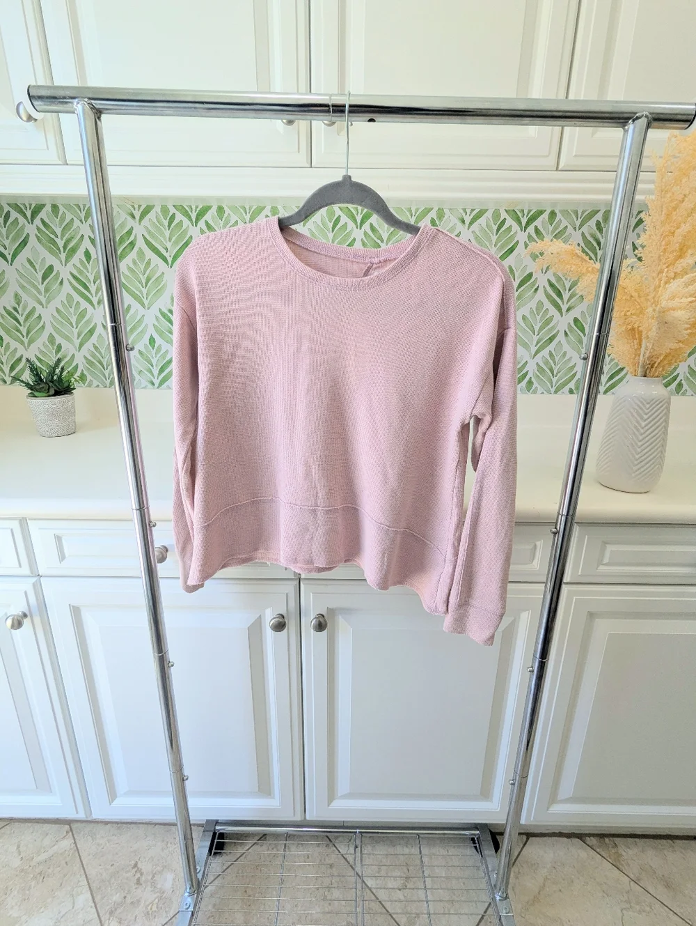 Ballet Pink Osh'Kosh Waffle Knit Long-Sleeve Raw Hem Top 14 Girl's Boxy Flowy